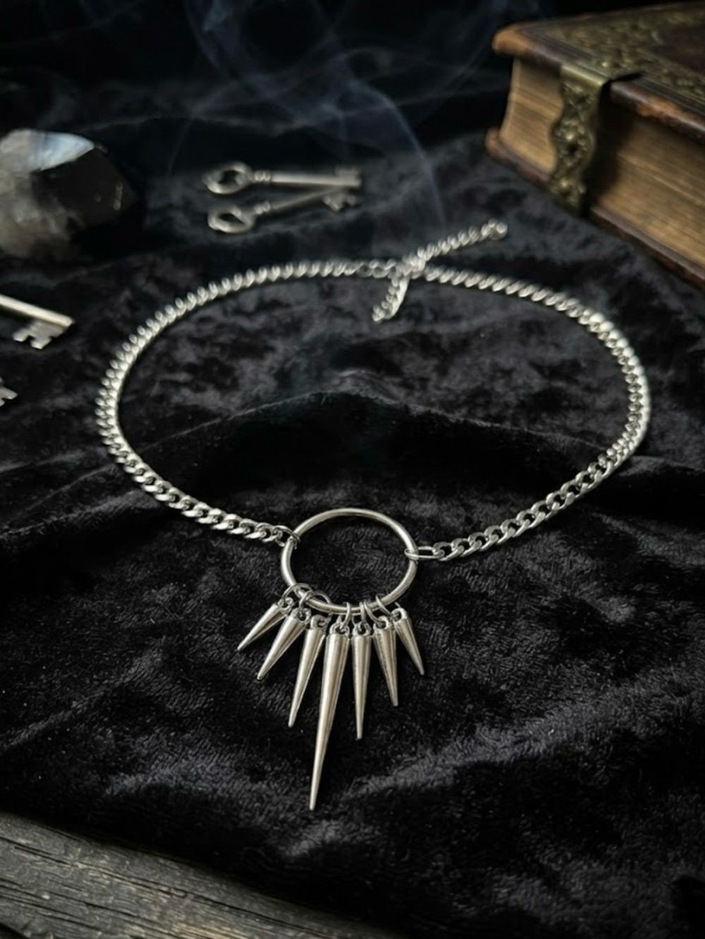 Hand Crafted Silver Spike Pendant Chain Necklace
